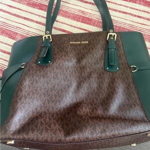 Michael Kors Brown and Green Women's Bag Voyager East West Signature Large